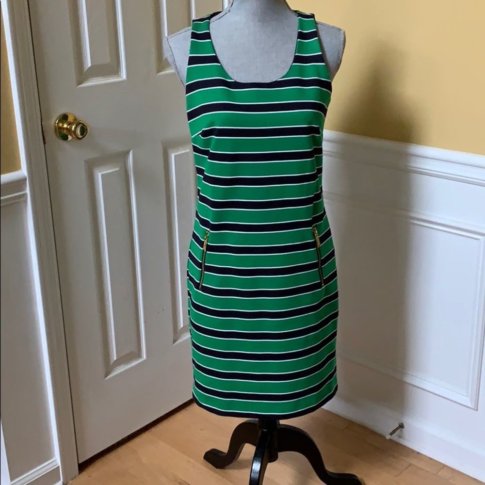 Michael Kors Green and Black Striped Midi Dress